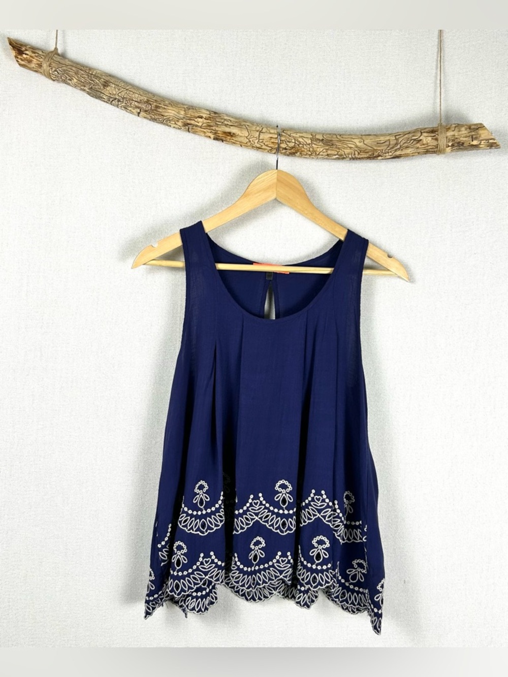 Lulumari - Navy Embroidered Swing Tank Boho Sleeveless Flowy Top